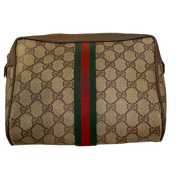 Vintage signature canvas toiletry bag pouch clutch 60s 70s red green stripe - Picture 14 of 16